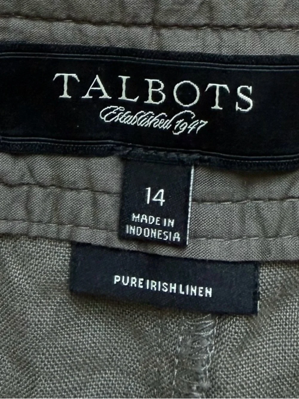 Talbots Pure Irish Linen Skirt Womens 14 Olive A-Line Knee Length Minimalist